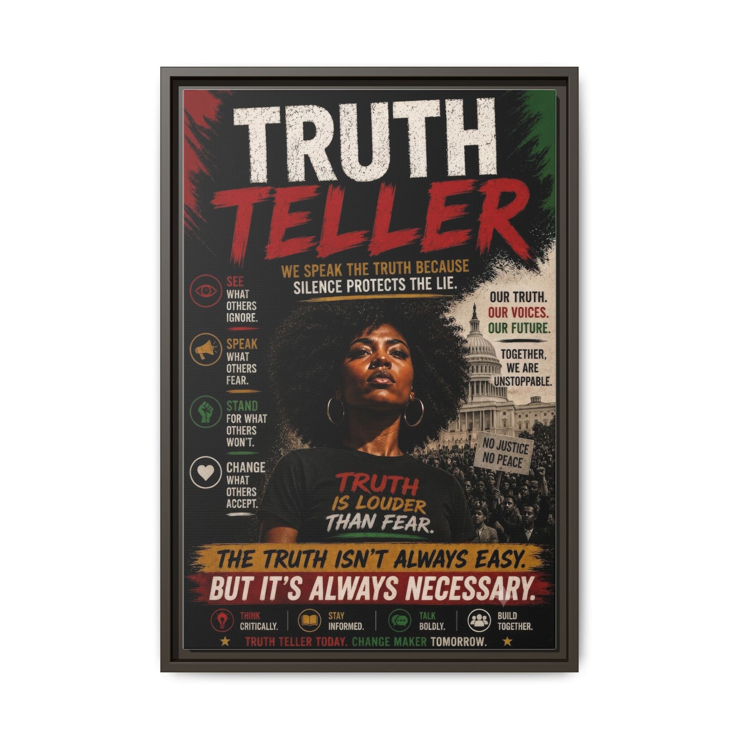 Truth Teller We Speak the Truth Because Silence Protects the Lie  Framed Matte Canvas Wall Art