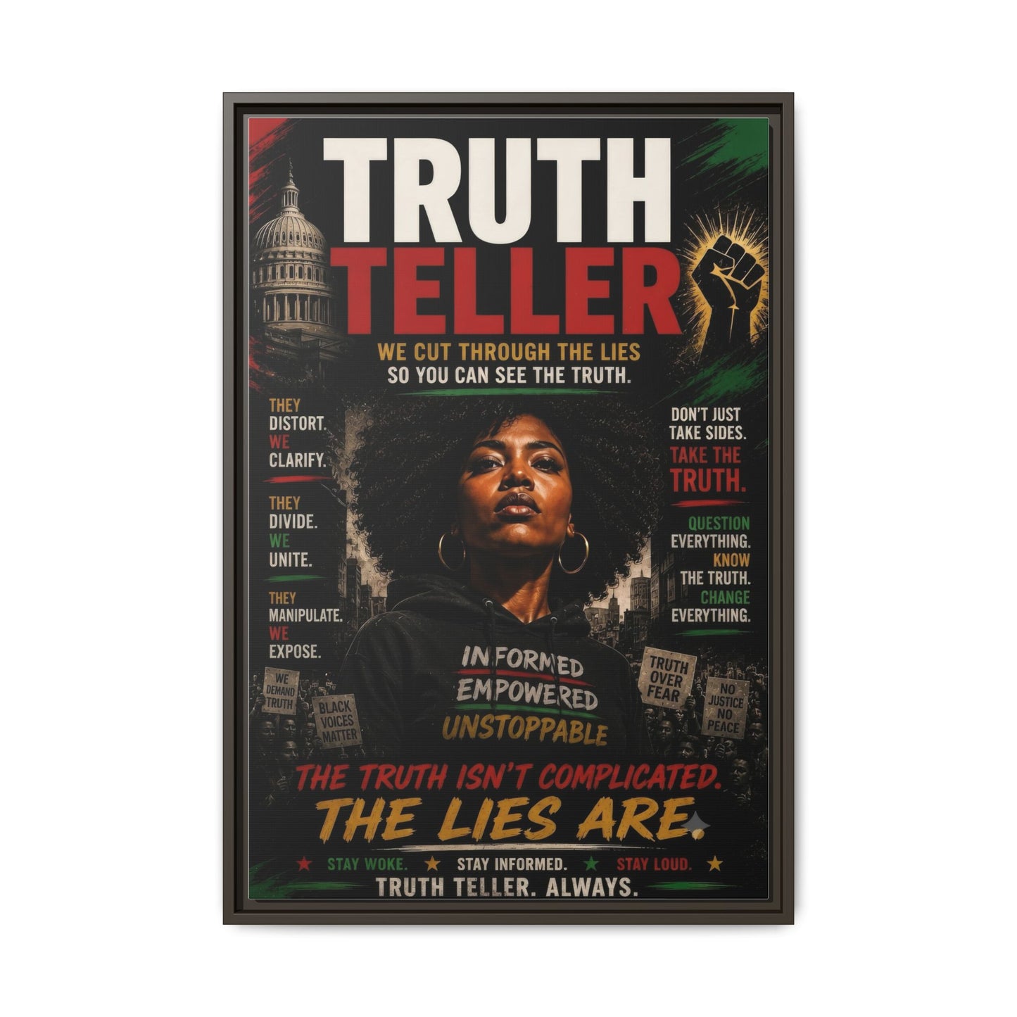 Truth Teller We Cut Through the Lies So You Can See the Truth. Framed Matte Canvas Wall Art