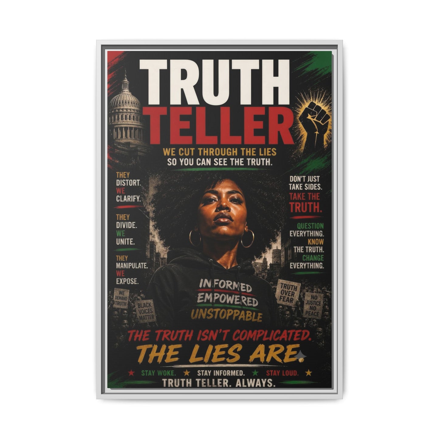 Truth Teller We Cut Through the Lies So You Can See the Truth. Framed Matte Canvas Wall Art