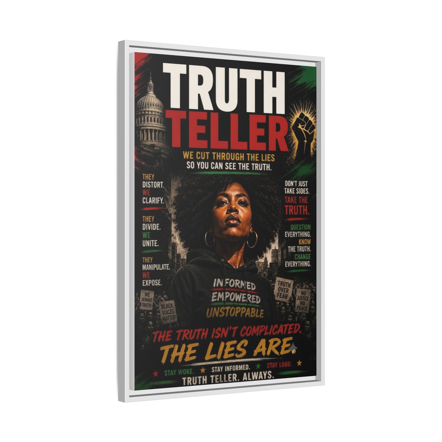 Truth Teller We Cut Through the Lies So You Can See the Truth. Framed Matte Canvas Wall Art