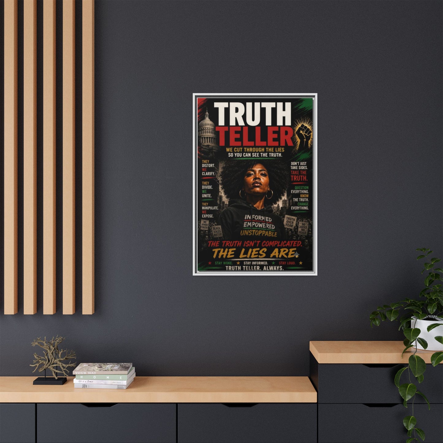 Truth Teller We Cut Through the Lies So You Can See the Truth. Framed Matte Canvas Wall Art