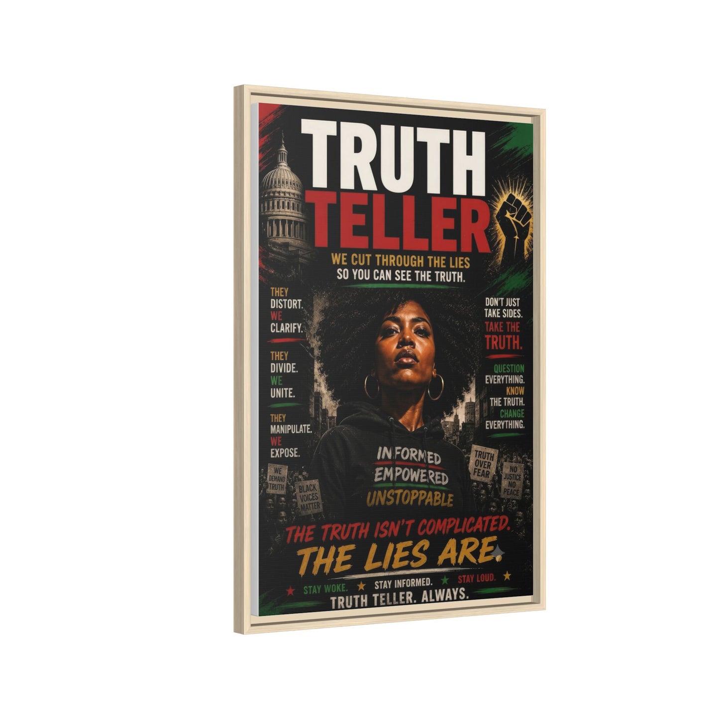 Truth Teller We Cut Through the Lies So You Can See the Truth. Framed Matte Canvas Wall Art