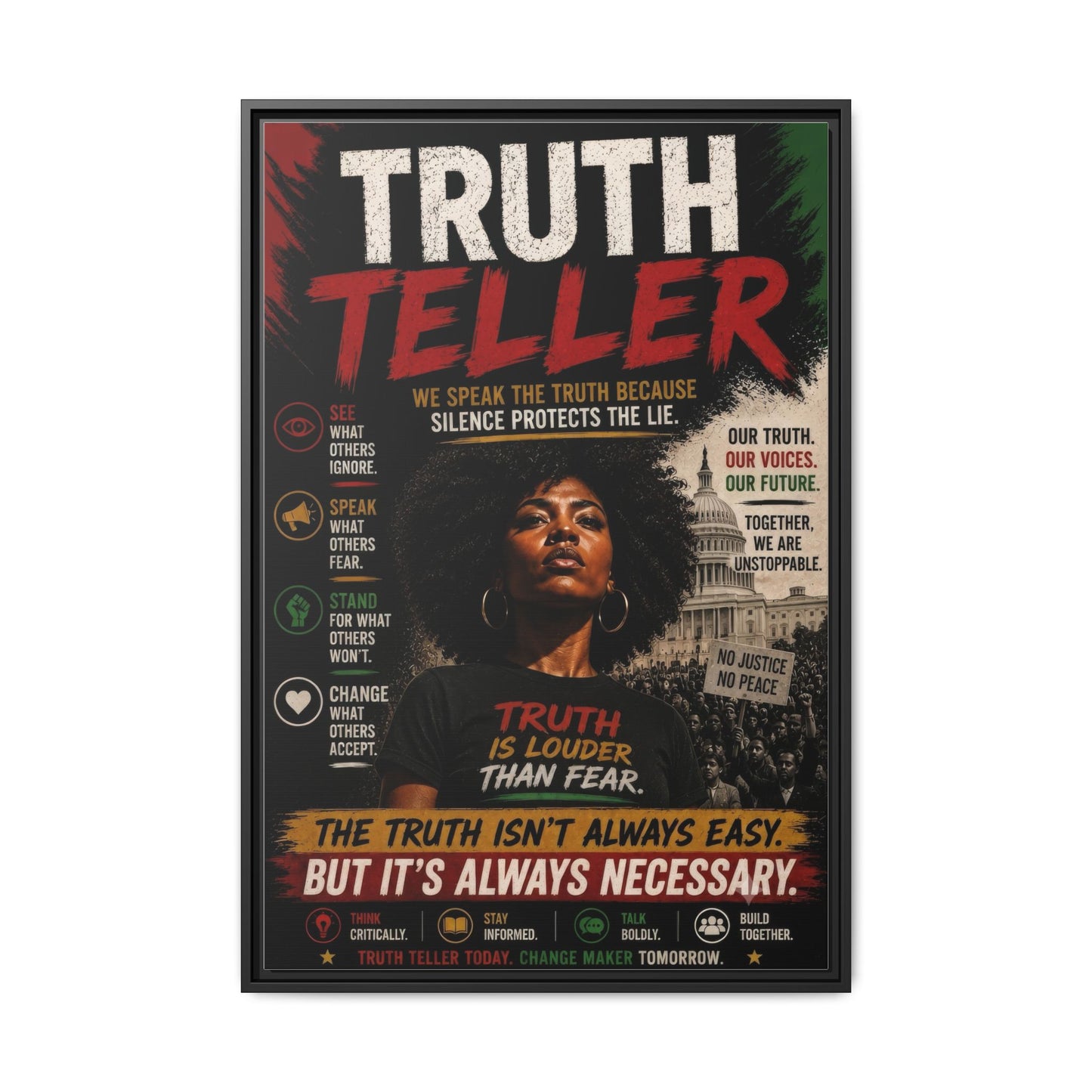 Truth Teller We Speak the Truth Because Silence Protects the Lie  Framed Matte Canvas Wall Art