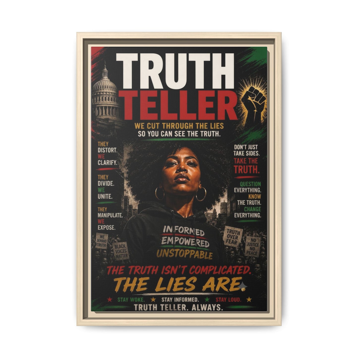 Truth Teller We Cut Through the Lies So You Can See the Truth. Framed Matte Canvas Wall Art